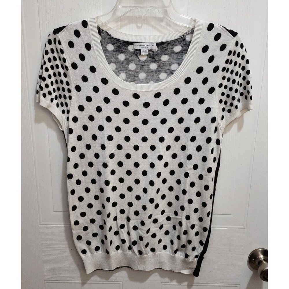 Katherine Barclay Womens Short Sleeve Sweater Top Cashmere Blend Polka Dot Sz XS